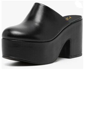 YDN Black Block Heel Mules Cozy Platform Chunky Sandals Closed Toe Shoes